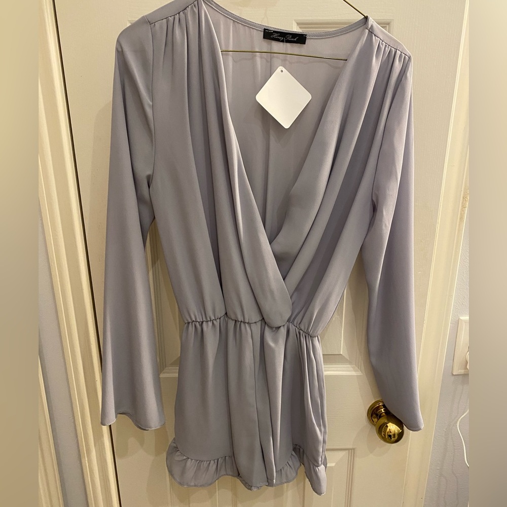 NWT blue grey long sleeve romper